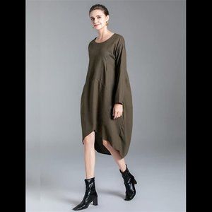 Women's Cotton Irregular Hem Shirt Dress with Pockets